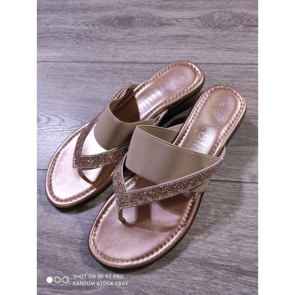 Italiana Jase Rose Gold Rhinestone Wedge Sandals Womens 8M New